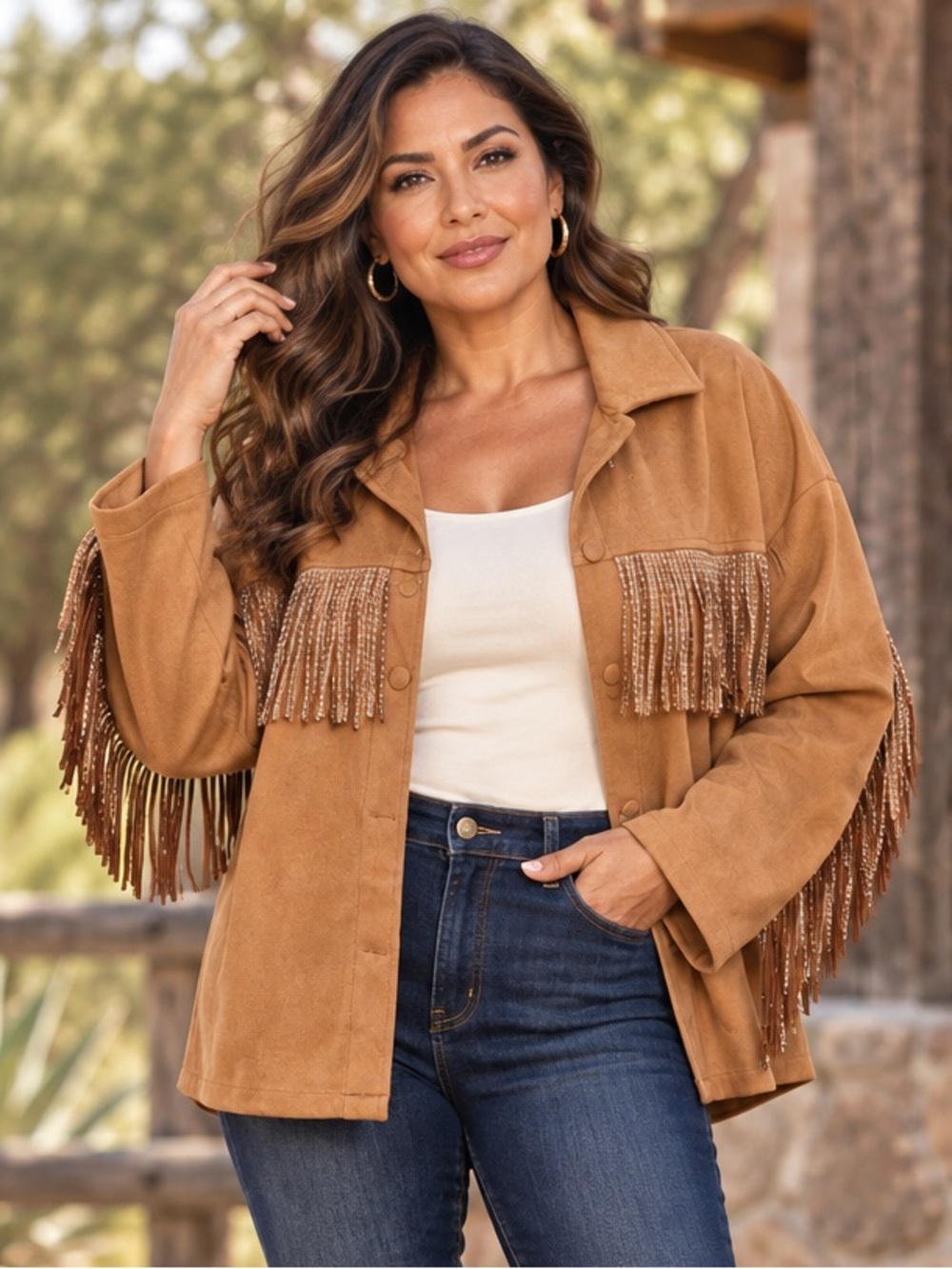 Fringe Suede Jacket - Tan Women's Coat